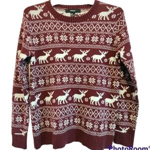 Holiday winter reindeer knit sweater Forever 21 wine red  white accent Medium